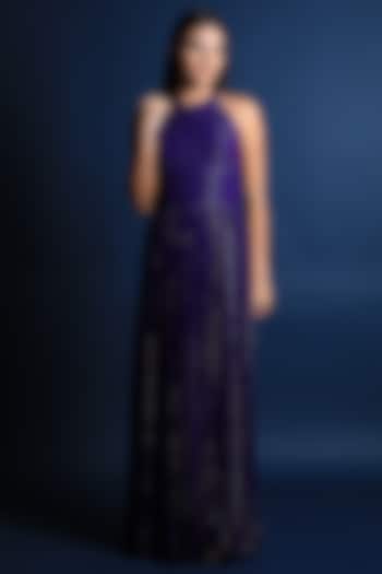 Purple Georgette Maxi Dress by Swatee Singh