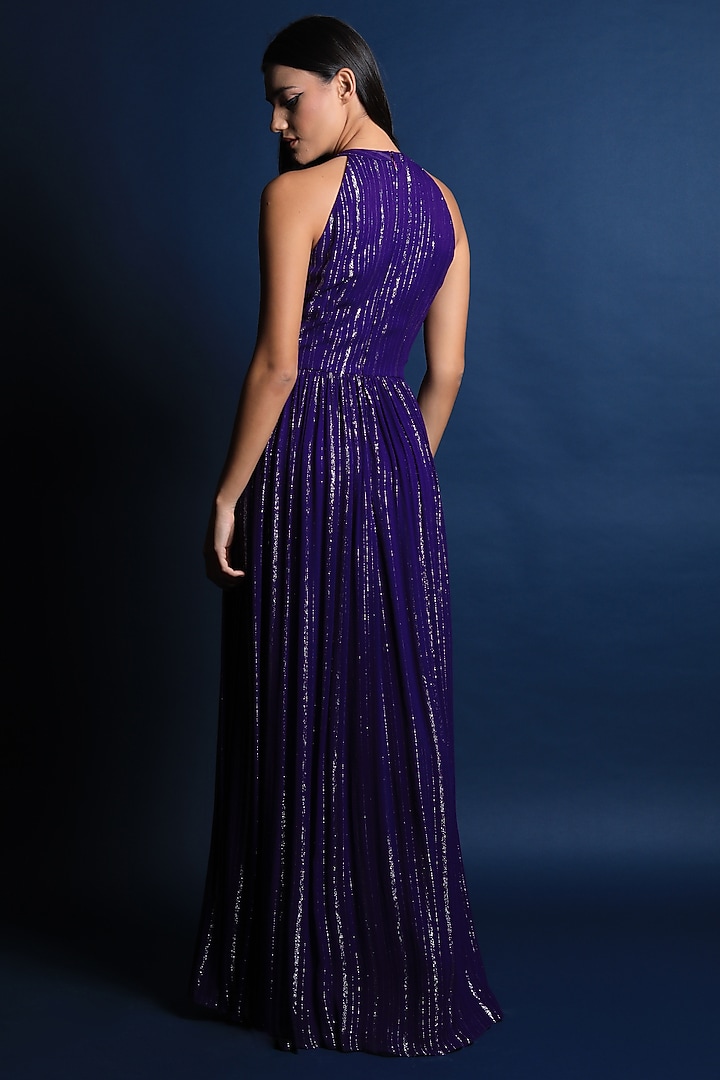 Purple Georgette Maxi Vacation Dress by Swatee Singh at Pernia's Pop Up Shop