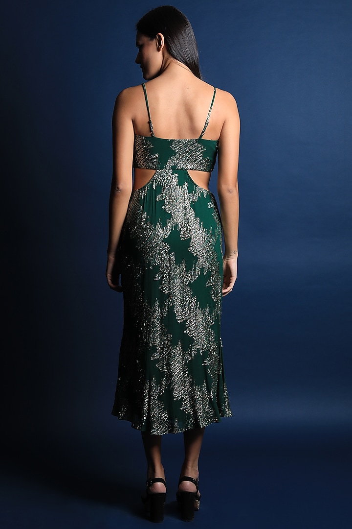 Green Gold Georgette Vacation Dress by Swatee Singh at Pernia's Pop Up Shop