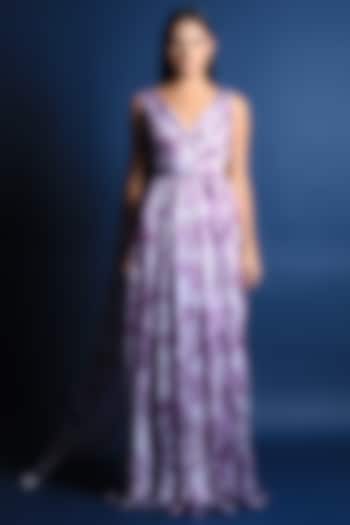 Purple Crepe Printed Gown by Swatee Singh