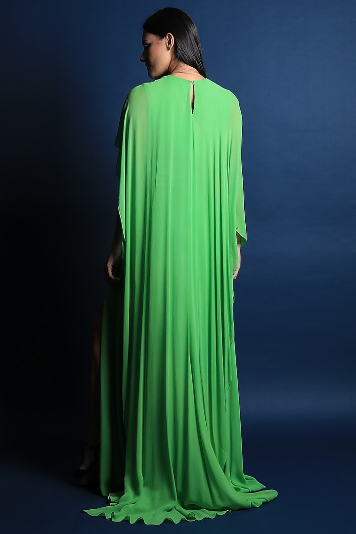 Pop Green Georgette Cape Gown by Swatee Singh at Pernia's Pop Up Shop