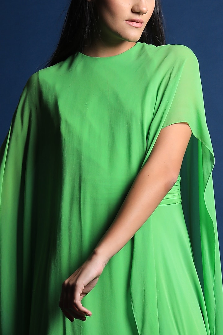 Pop Green Georgette Cape Gown by Swatee Singh at Pernia's Pop Up Shop