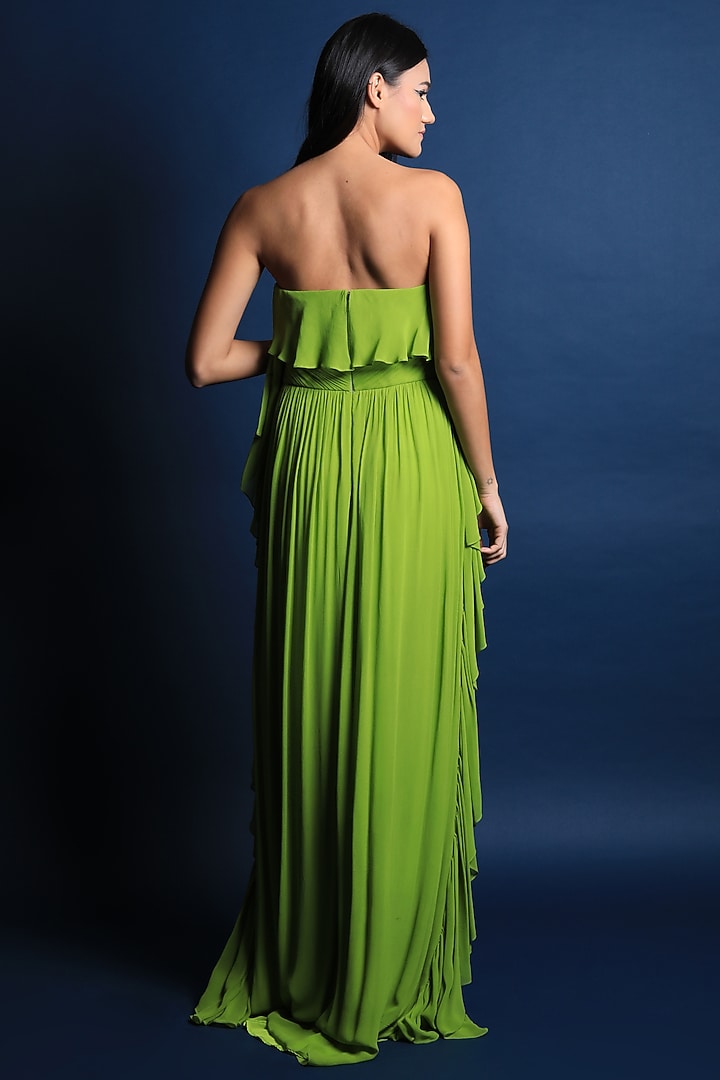 Leaf Green Georgette Gown by Swatee Singh at Pernia's Pop Up Shop