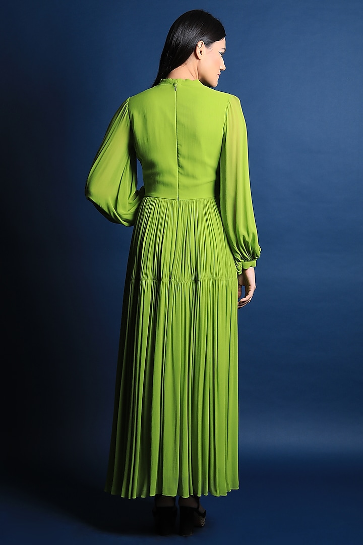 Leaf Green Georgette Maxi Vacation Dress by Swatee Singh at Pernia's Pop Up Shop