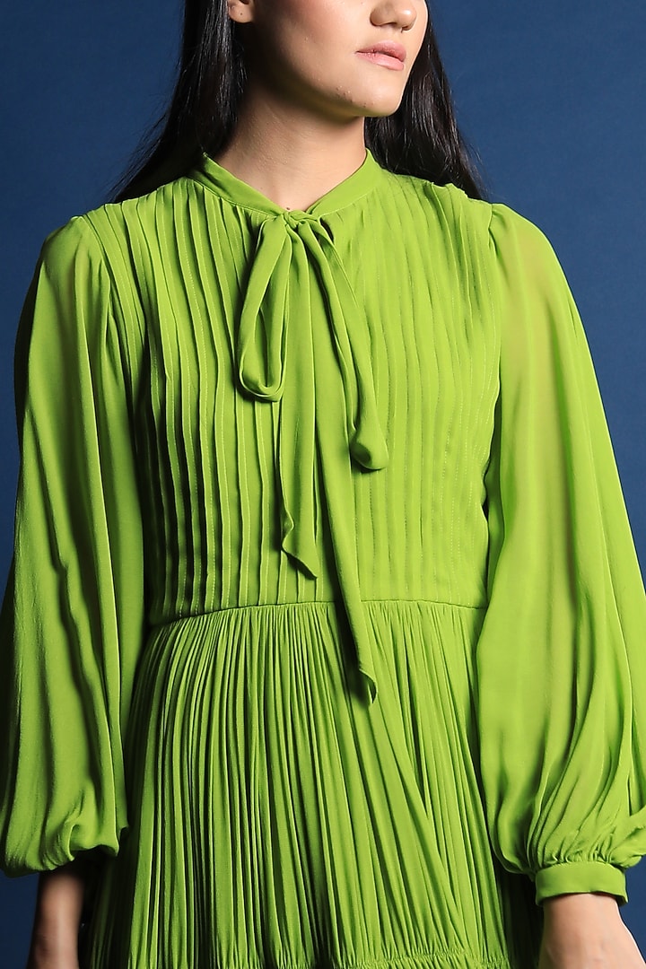 Leaf Green Georgette Maxi Vacation Dress by Swatee Singh at Pernia's Pop Up Shop