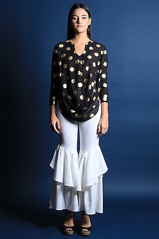 Black Heavy Georgette Printed Top by Swatee Singh