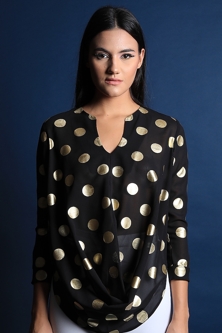 Black Heavy Georgette Printed Top by Swatee Singh at Pernia's Pop Up Shop