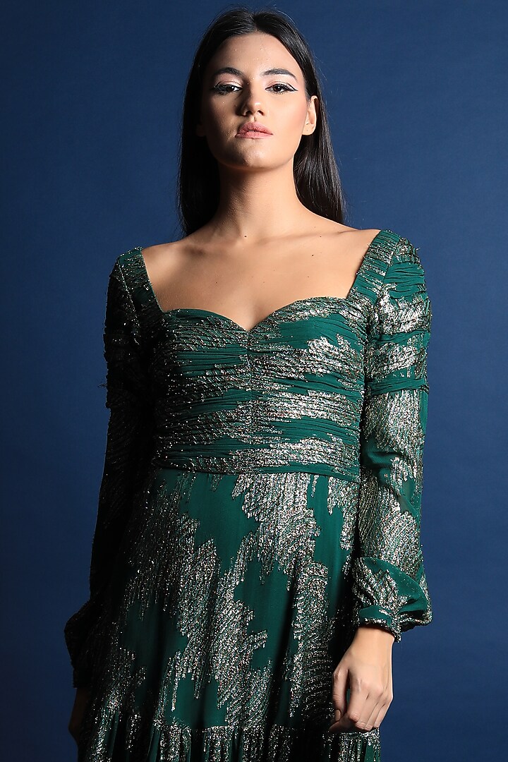 Amazon Green Georgette Vacation Dress by Swatee Singh at Pernia's Pop Up Shop