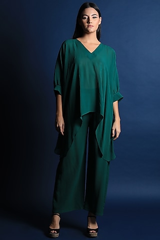 Amazon Green Crepe Pant Set by Swatee Singh