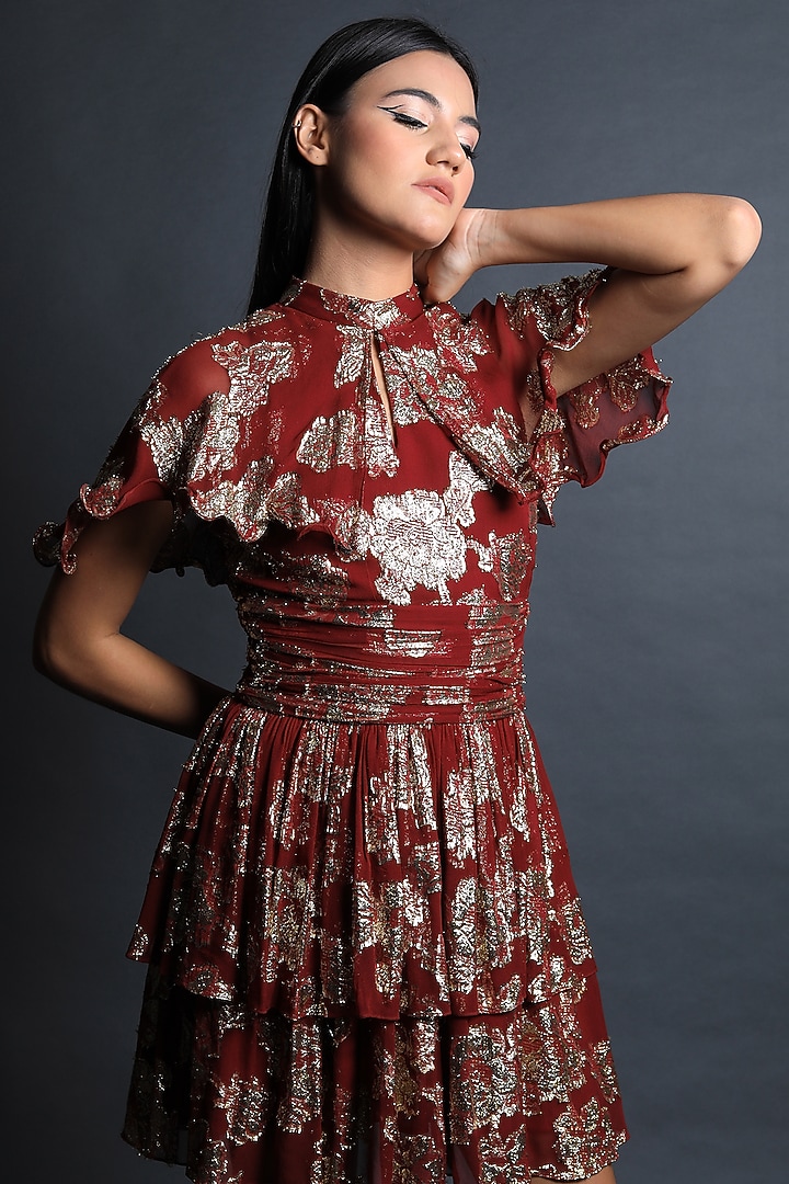 Plum Wine Georgette Vacation Dress by Swatee Singh at Pernia's Pop Up Shop