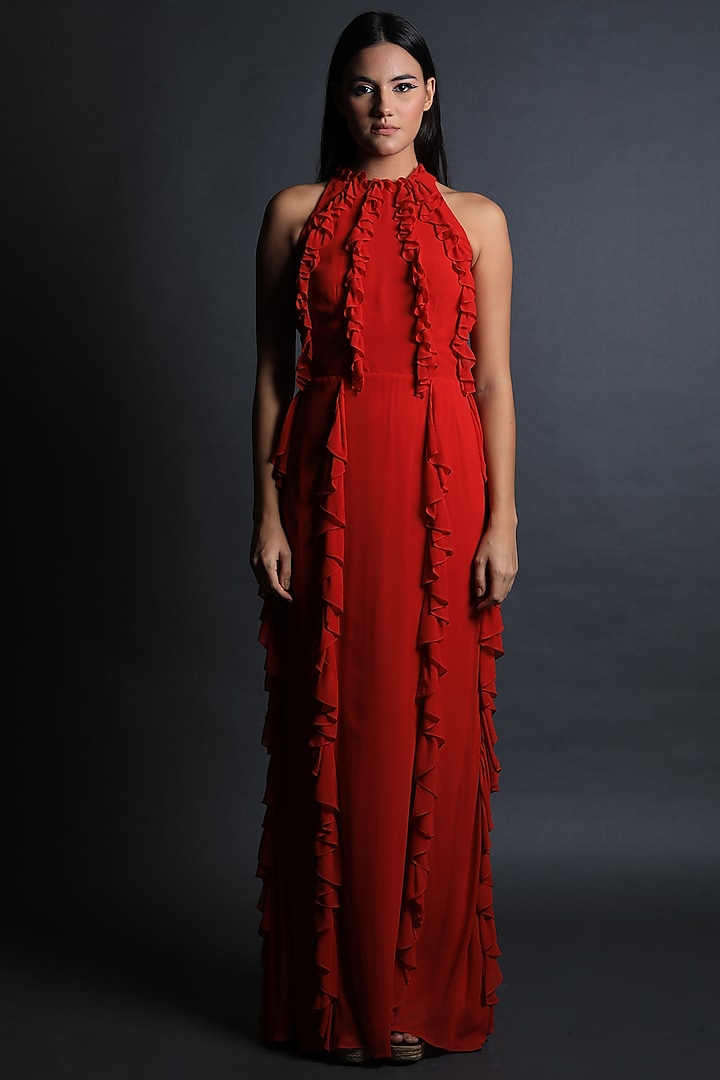 Red Georgette Gown by Swatee Singh