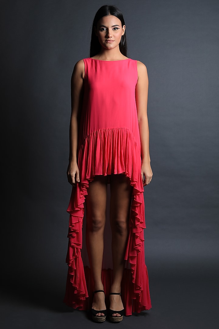 Flora Pink Georgette Dress by Swatee Singh