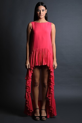 Flora Pink Georgette Dress by Swatee Singh