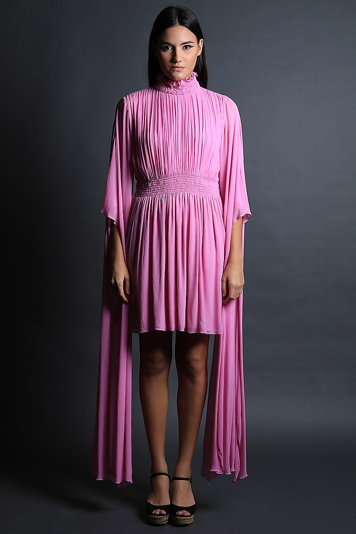 Rose Pink Georgette Dress by Swatee Singh