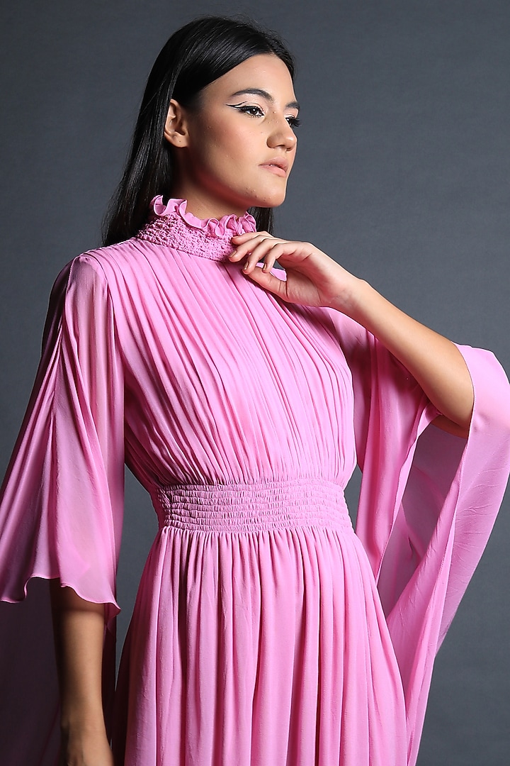 Rose Pink Georgette Vacation Dress by Swatee Singh at Pernia's Pop Up Shop
