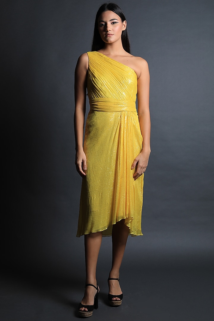 Canary Yellow Georgette Dress by Swatee Singh