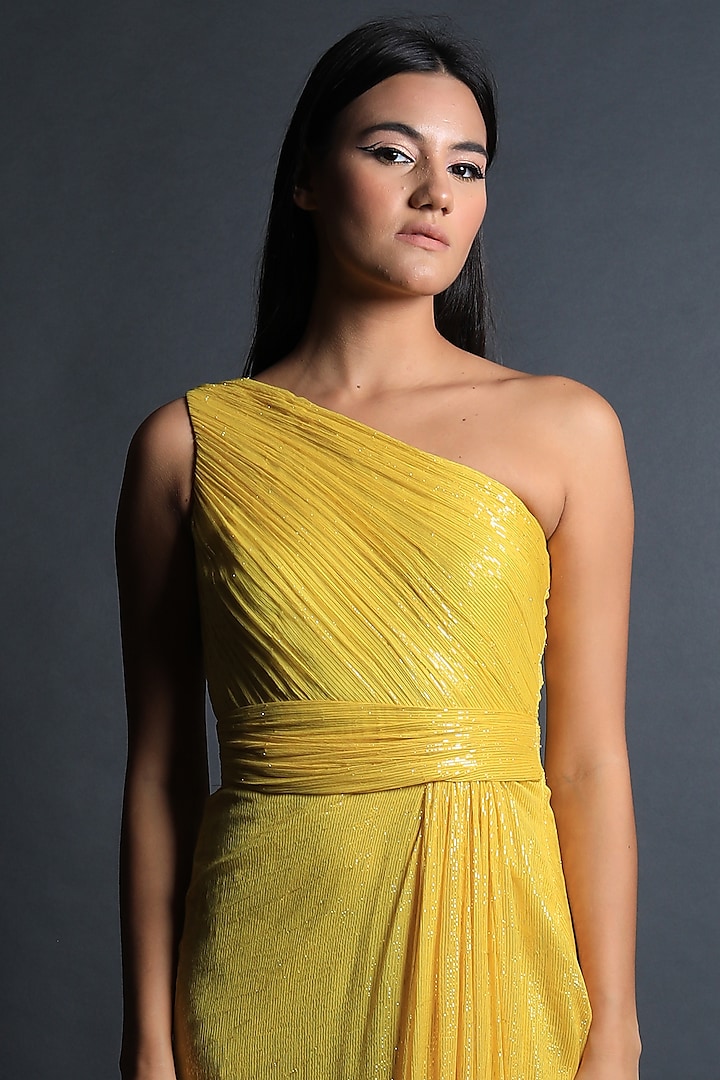 Canary Yellow Georgette Vacation Dress by Swatee Singh at Pernia's Pop Up Shop