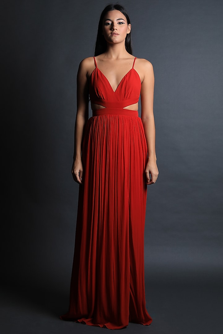 Red Georgette Maxi Dress by Swatee Singh