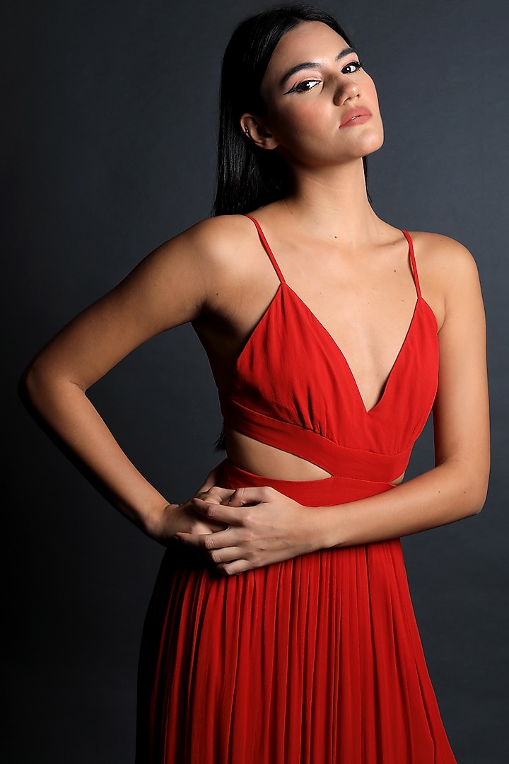 Red Georgette Maxi Vacation Dress by Swatee Singh at Pernia's Pop Up Shop