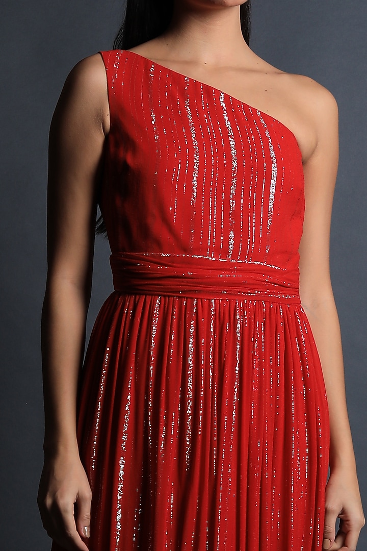 Red Georgette Midi Flared Vacation Dress by Swatee Singh at Pernia's Pop Up Shop