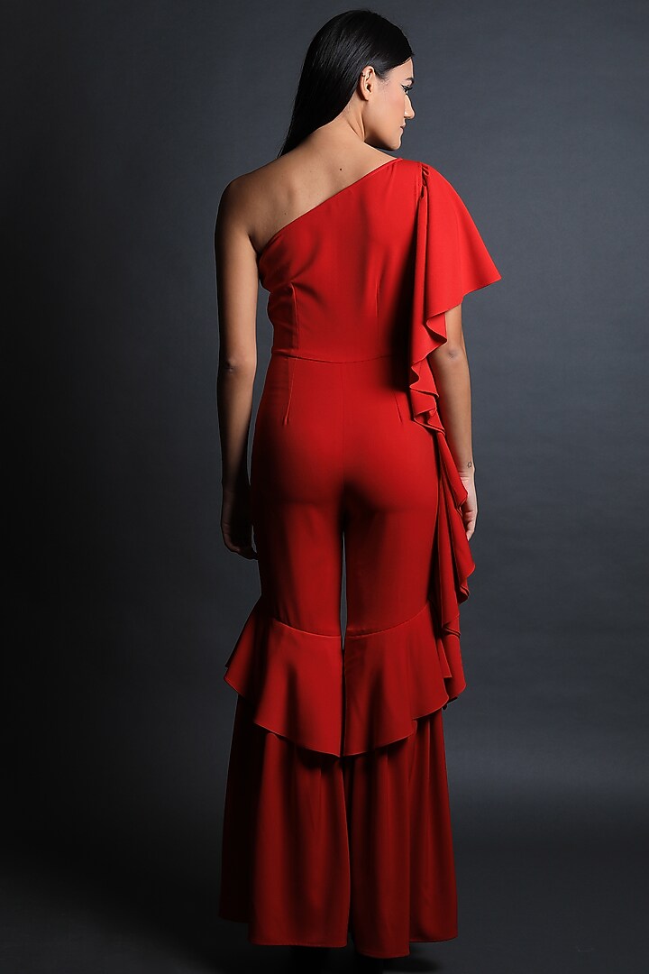 Red Heavy Crepe Jumpsuit by Swatee Singh at Pernia's Pop Up Shop