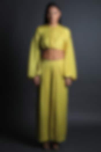 Lime Yellow Hammer Satin Pant Set by Swatee Singh at Pernia's Pop Up Shop