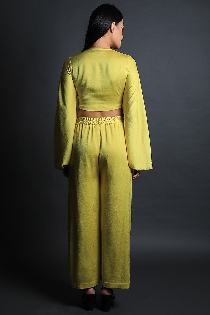 Lime Yellow Hammer Satin Pant Set by Swatee Singh at Pernia's Pop Up Shop