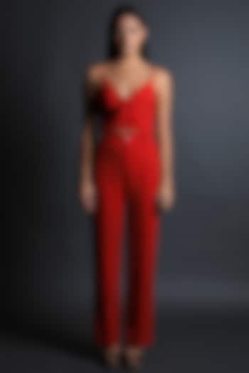 Red Heavy Crepe Pant Set by Swatee Singh at Pernia's Pop Up Shop