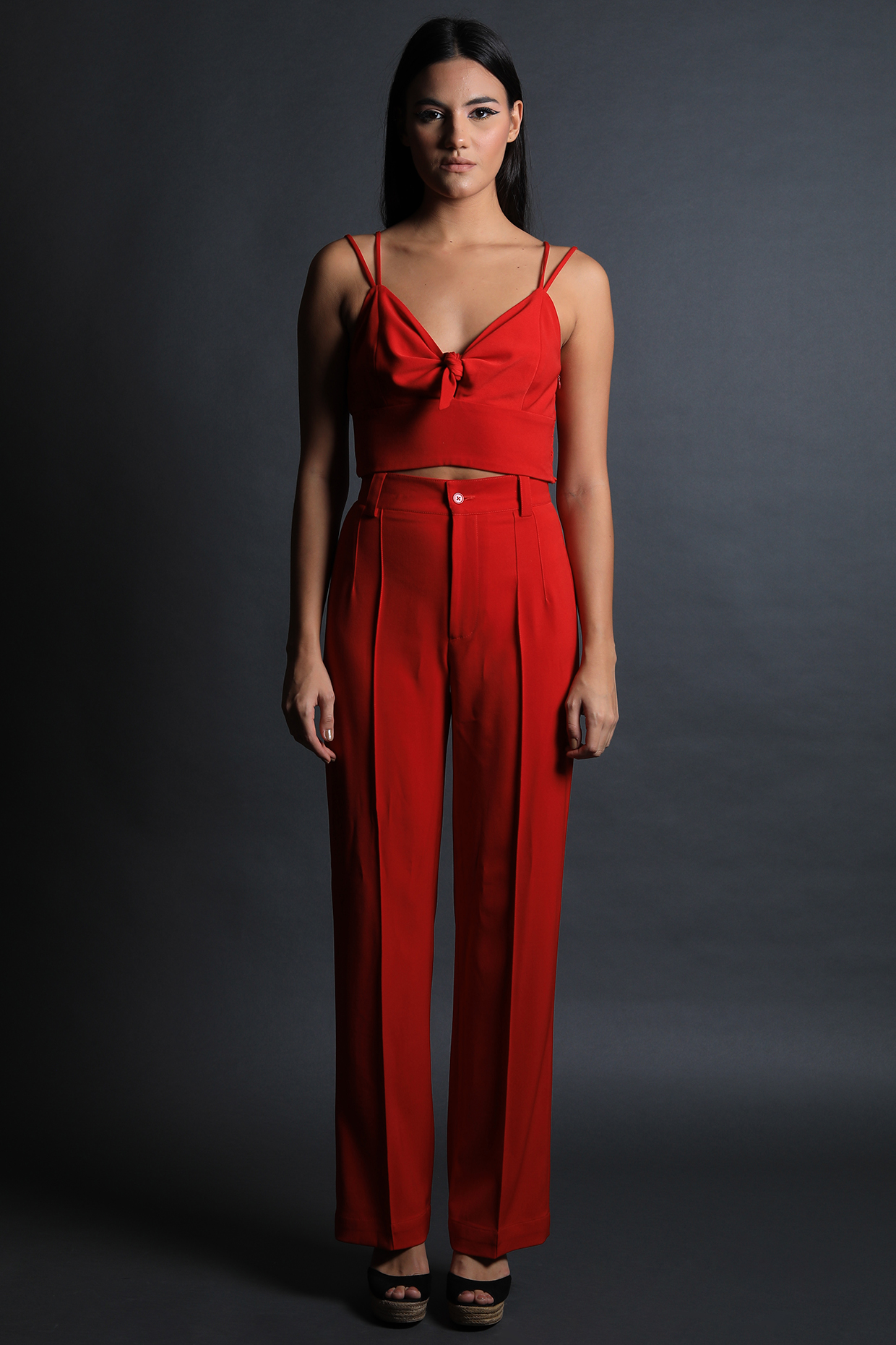 Red Heavy Crepe Pant Set by Swatee Singh at Pernia's Pop Up Shop