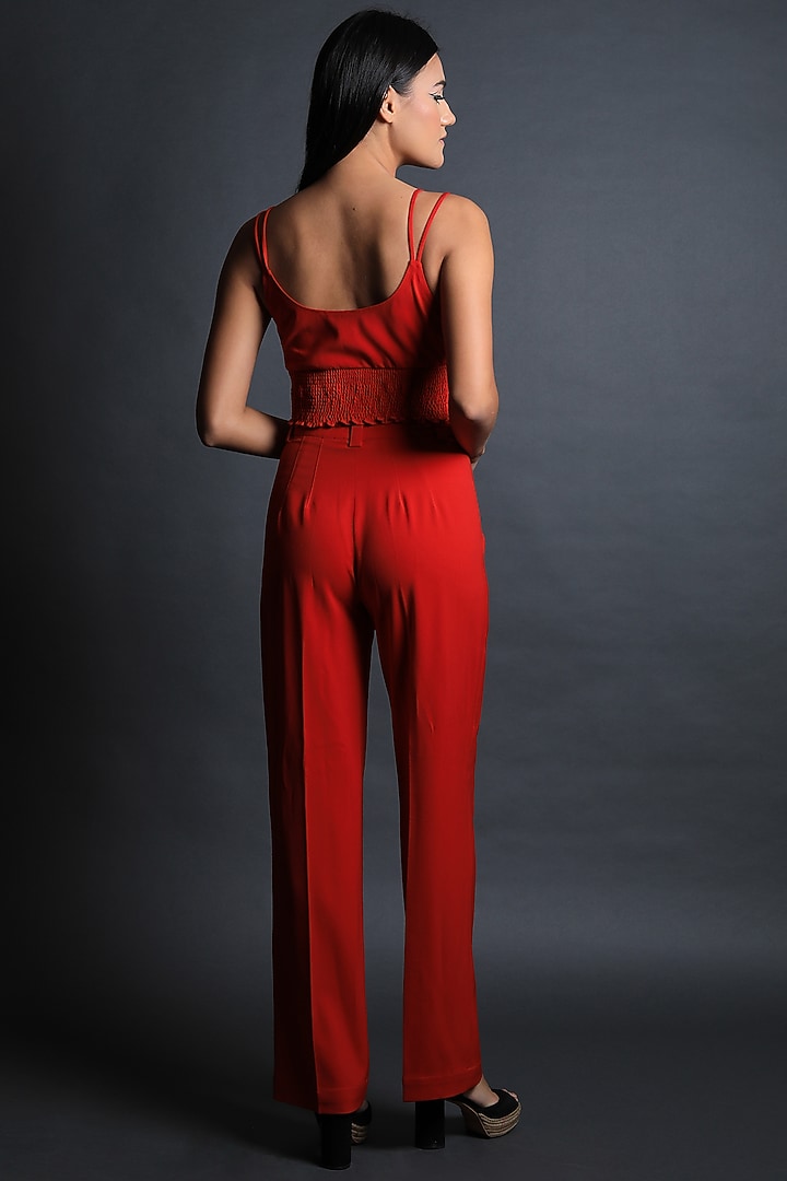 Red Heavy Crepe Pant Set by Swatee Singh at Pernia's Pop Up Shop