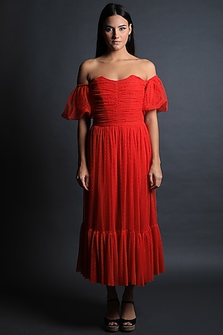 Candy Red Lace Dress by Swatee Singh