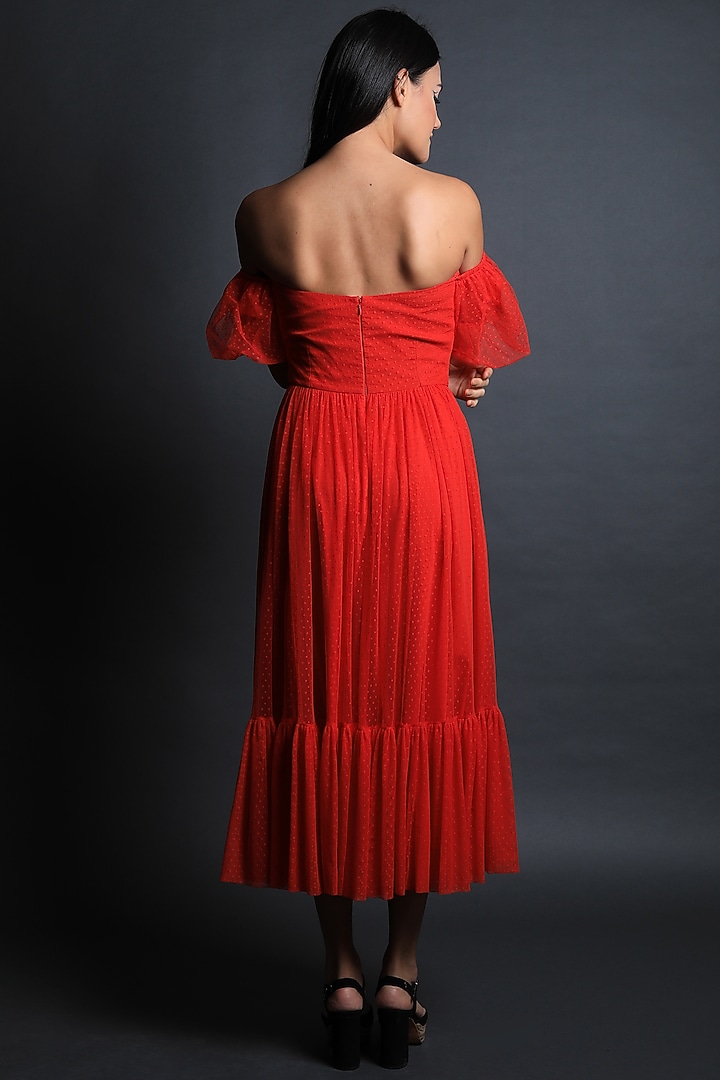 Candy Red Lace Vacation Dress by Swatee Singh at Pernia's Pop Up Shop
