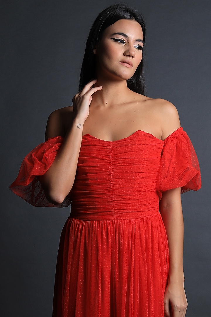 Candy Red Lace Vacation Dress by Swatee Singh at Pernia's Pop Up Shop