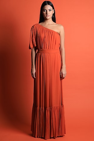 Rust Orange Georgette Gown by Swatee Singh