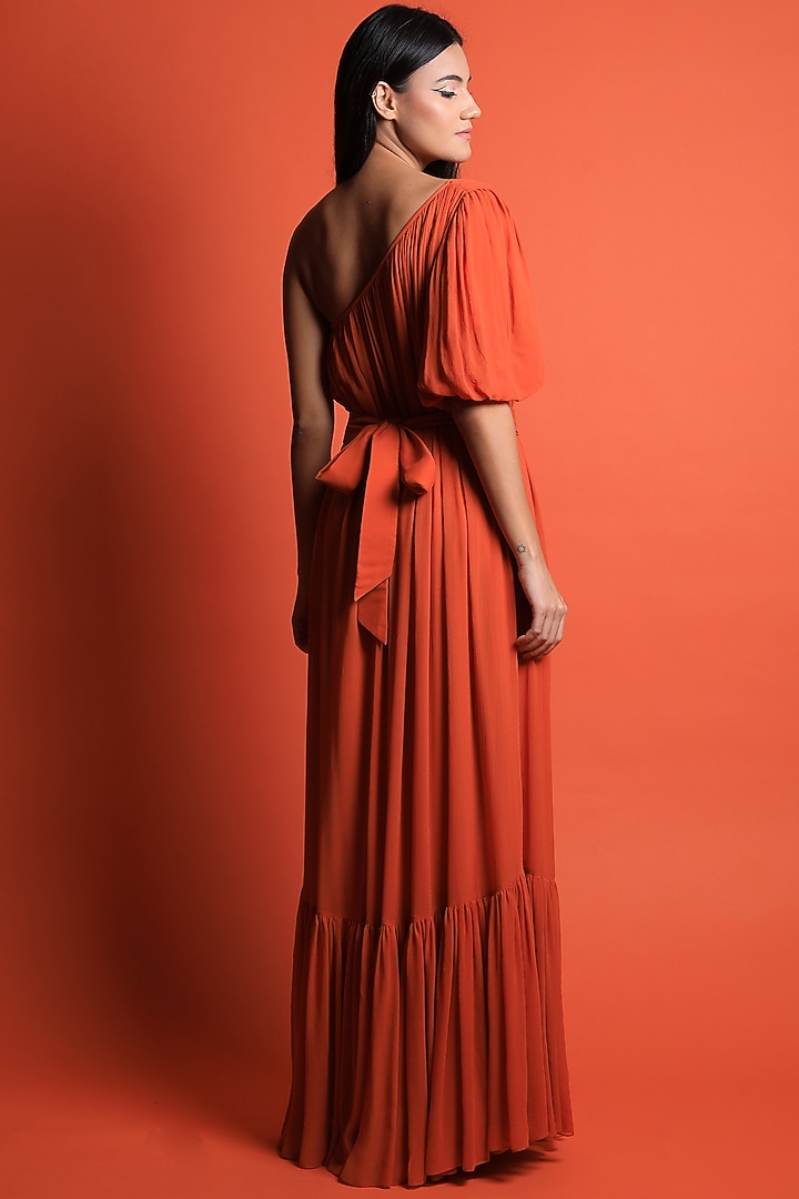 Rust Orange Georgette Gown by Swatee Singh at Pernia's Pop Up Shop