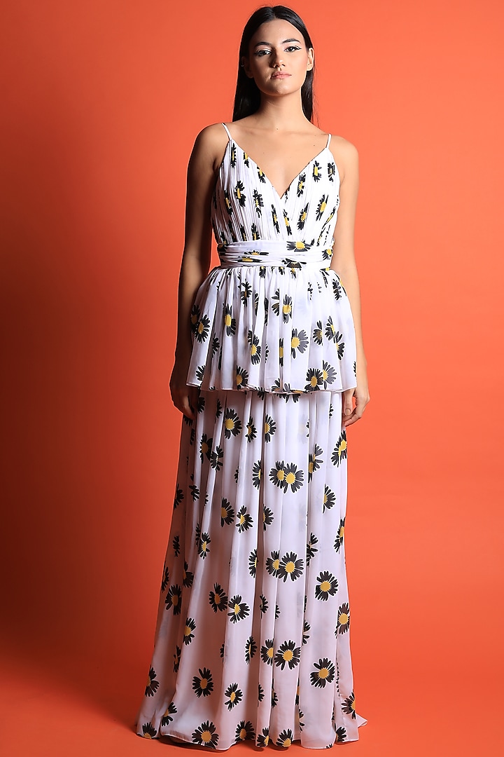 Ivory Printed Gown by Swatee Singh