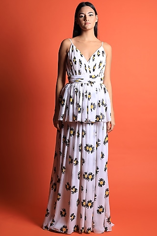 Ivory Printed Gown by Swatee Singh
