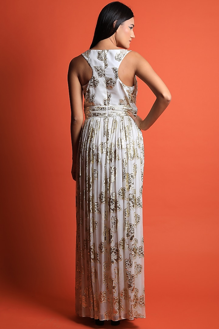 Ivory Gold Georgette Maxi Gown by Swatee Singh at Pernia's Pop Up Shop