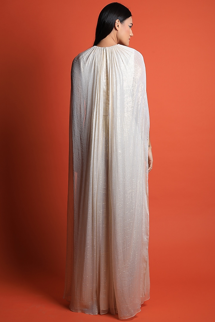 Ivory Gold Georgette Flared Gown by Swatee Singh at Pernia's Pop Up Shop