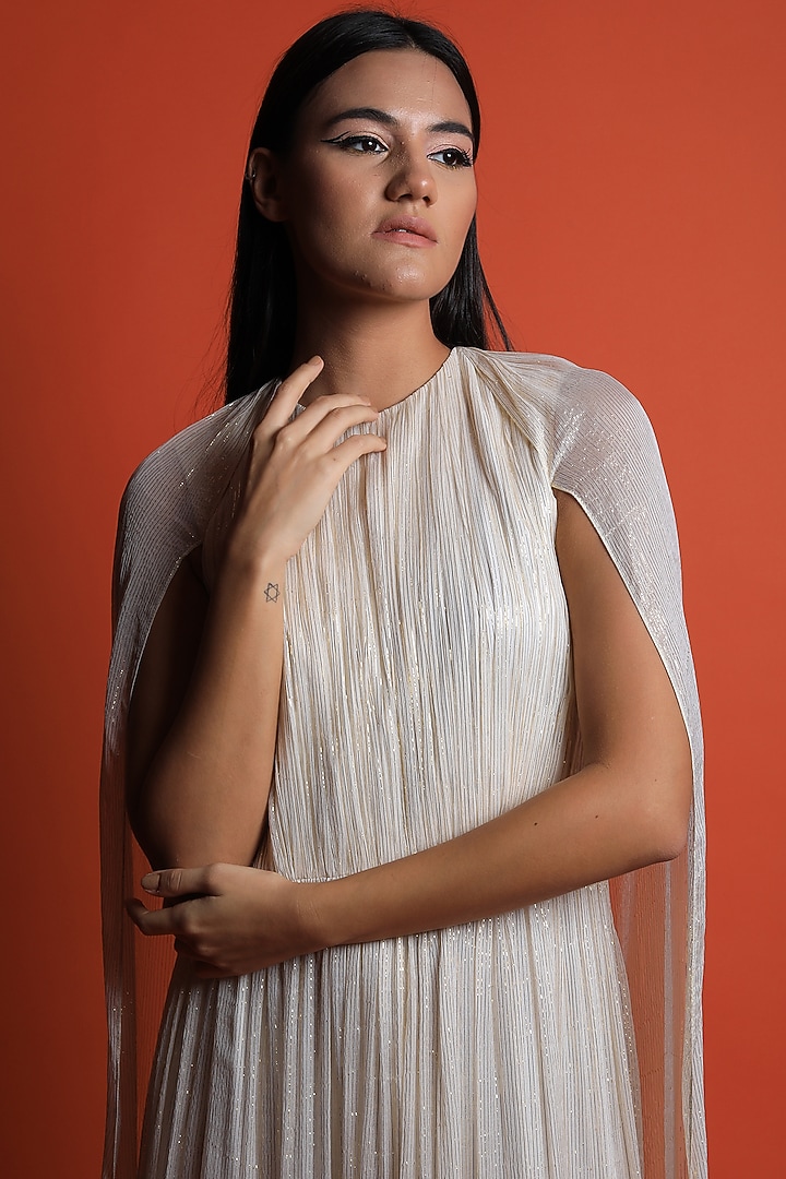 Ivory Gold Georgette Flared Gown by Swatee Singh at Pernia's Pop Up Shop