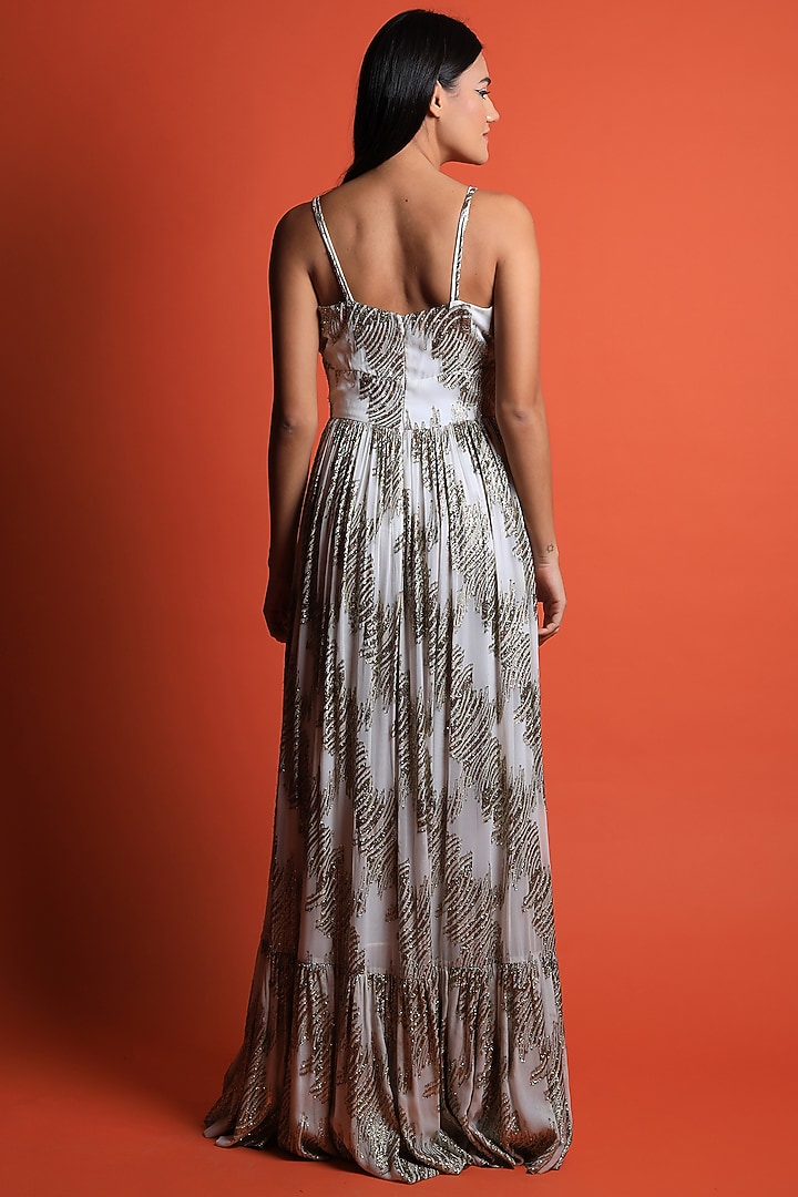 Ivory Gold Georgette Flared Vacation Dress by Swatee Singh at Pernia's Pop Up Shop