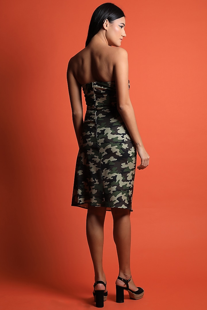 Military Green Printed Draped Vacation Dress by Swatee Singh at Pernia's Pop Up Shop