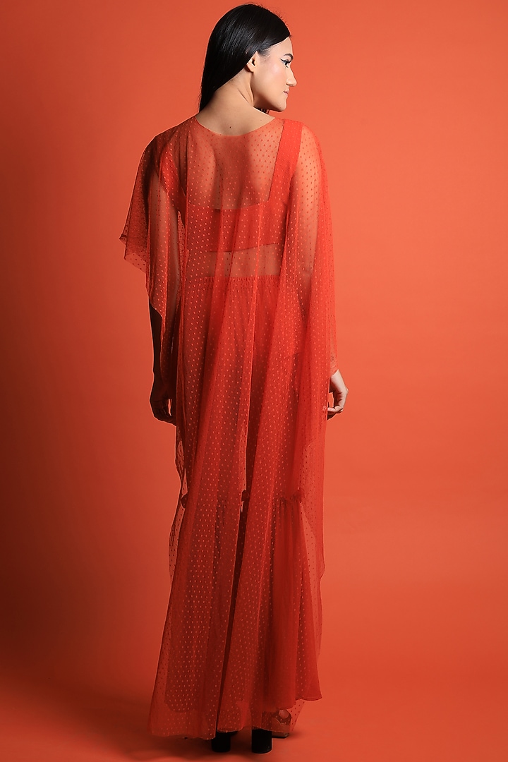 Rust Orange Crepe Cape Set by Swatee Singh at Pernia's Pop Up Shop