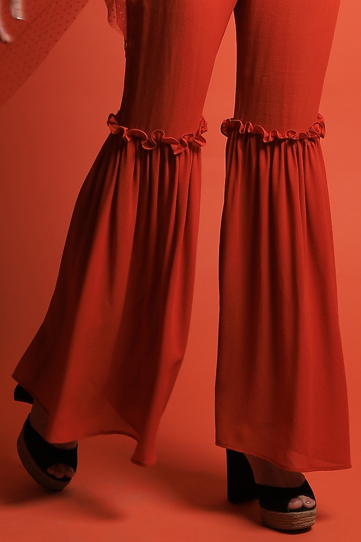 Rust Orange Crepe Cape Set by Swatee Singh at Pernia's Pop Up Shop