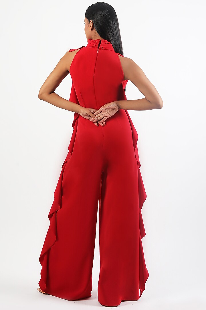 Red Heavy Crepe Jumpsuit by Swatee Singh at Pernia's Pop Up Shop