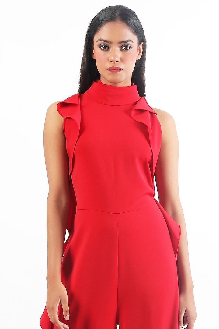 Red Heavy Crepe Jumpsuit by Swatee Singh at Pernia's Pop Up Shop