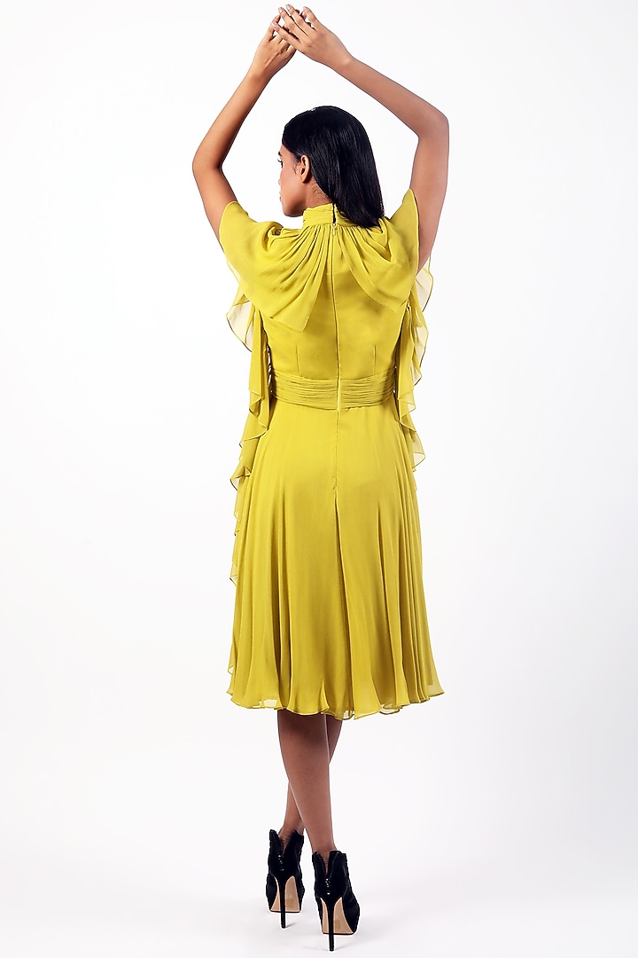 Lime Yellow Georgette Ruffled Vacation Dress by Swatee Singh at Pernia's Pop Up Shop