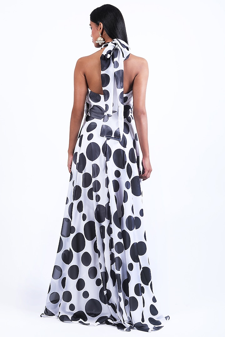Black & White Georgette Polka Draped Party Wear Gown by Swatee Singh at Pernia's Pop Up Shop