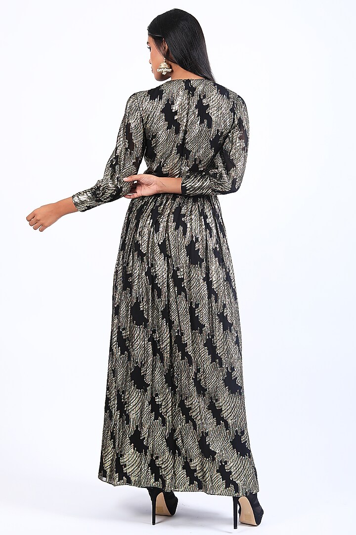 Black-Gold Georgette Vacation Dress by Swatee Singh at Pernia's Pop Up Shop