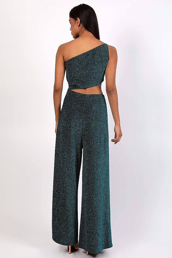 Turquoise Lurex Cut-Out Jumpsuit by Swatee Singh at Pernia's Pop Up Shop